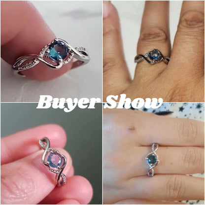 Huitan 2022 Modern Design Women's Wedding Rings Charming Blue Cubic Zirconia High Quality Silver Color Ring Engagement Jewelry