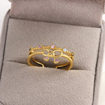 100 styles 14K Gold Plated Color Zircon Flower Crown Bow Open Ring Women Adjustable Stackable Finger Rings Wedding Jewelry Gift
