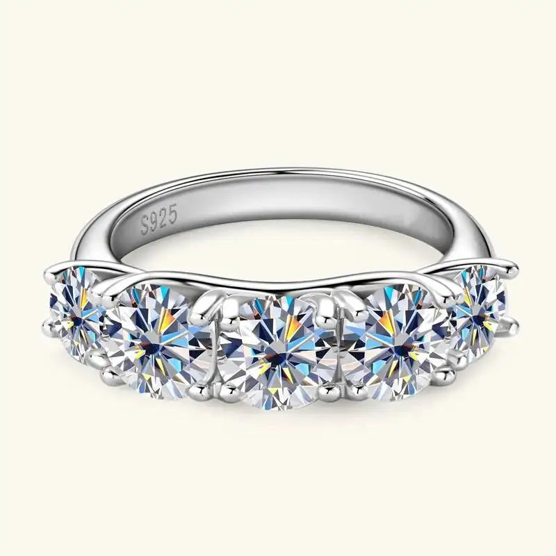 18k Plated 3.6CT All Moissanite Rings for Women 5 Stones Sparkling Diamond Wedding Band S925 Sterling Silver Jewelry GRA