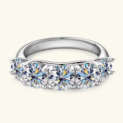 18k Plated 3.6CT All Moissanite Rings for Women 5 Stones Sparkling Diamond Wedding Band S925 Sterling Silver Jewelry GRA