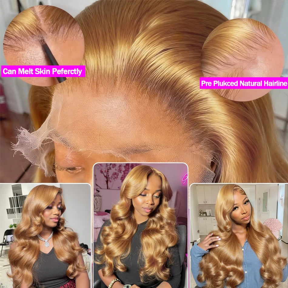 Honey Blonde #27 Body Wave 13x6 HD Lace Frontal Wig – 250% Density Pre-Plucked