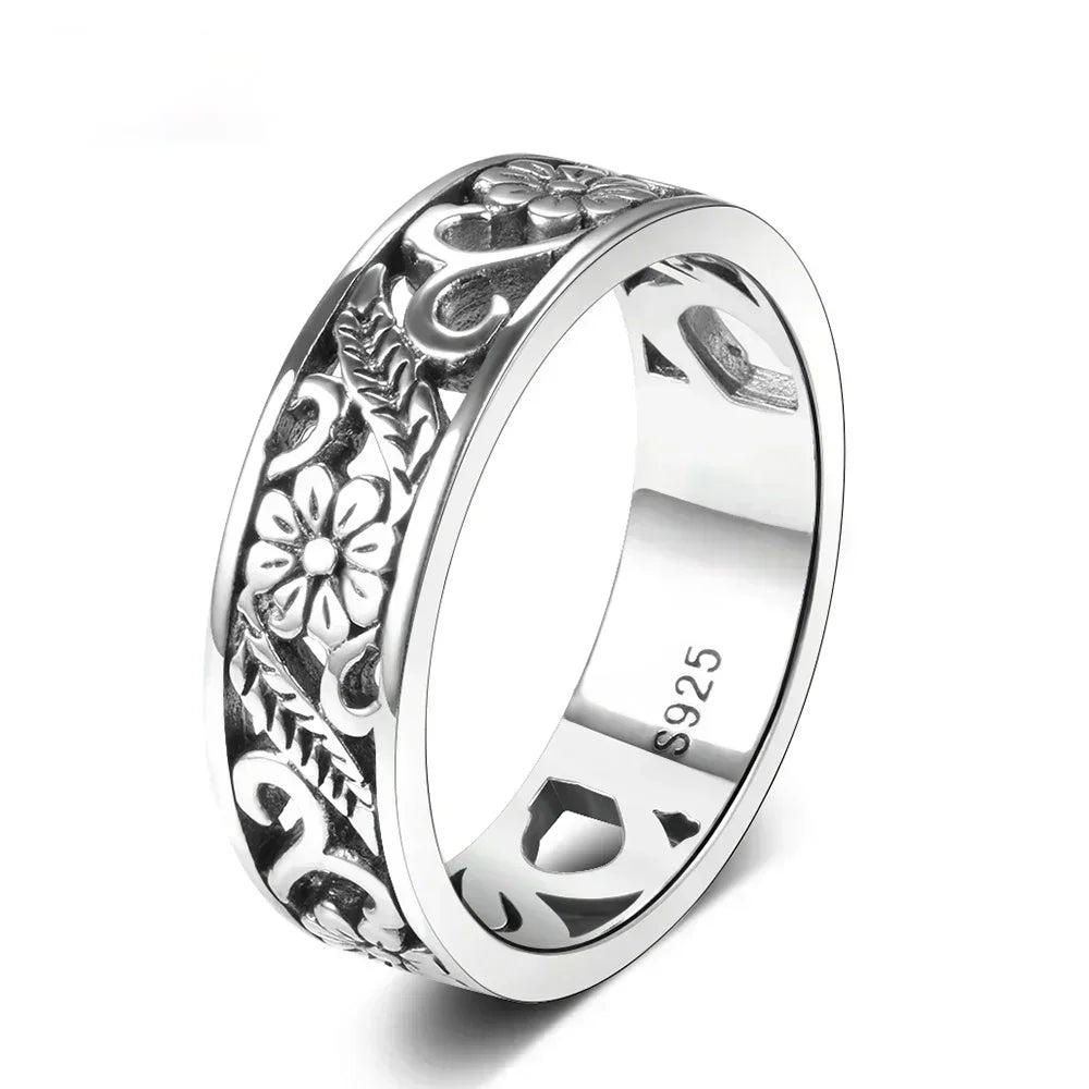 925 Sterling Silver Ring Vintage Hollow Out Design and Delicate Vintage Flower Hip Pop Rings Fine Jewelry Gift For Women Men