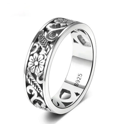 925 Sterling Silver Ring Vintage Hollow Out Design and Delicate Vintage Flower Hip Pop Rings Fine Jewelry Gift For Women Men