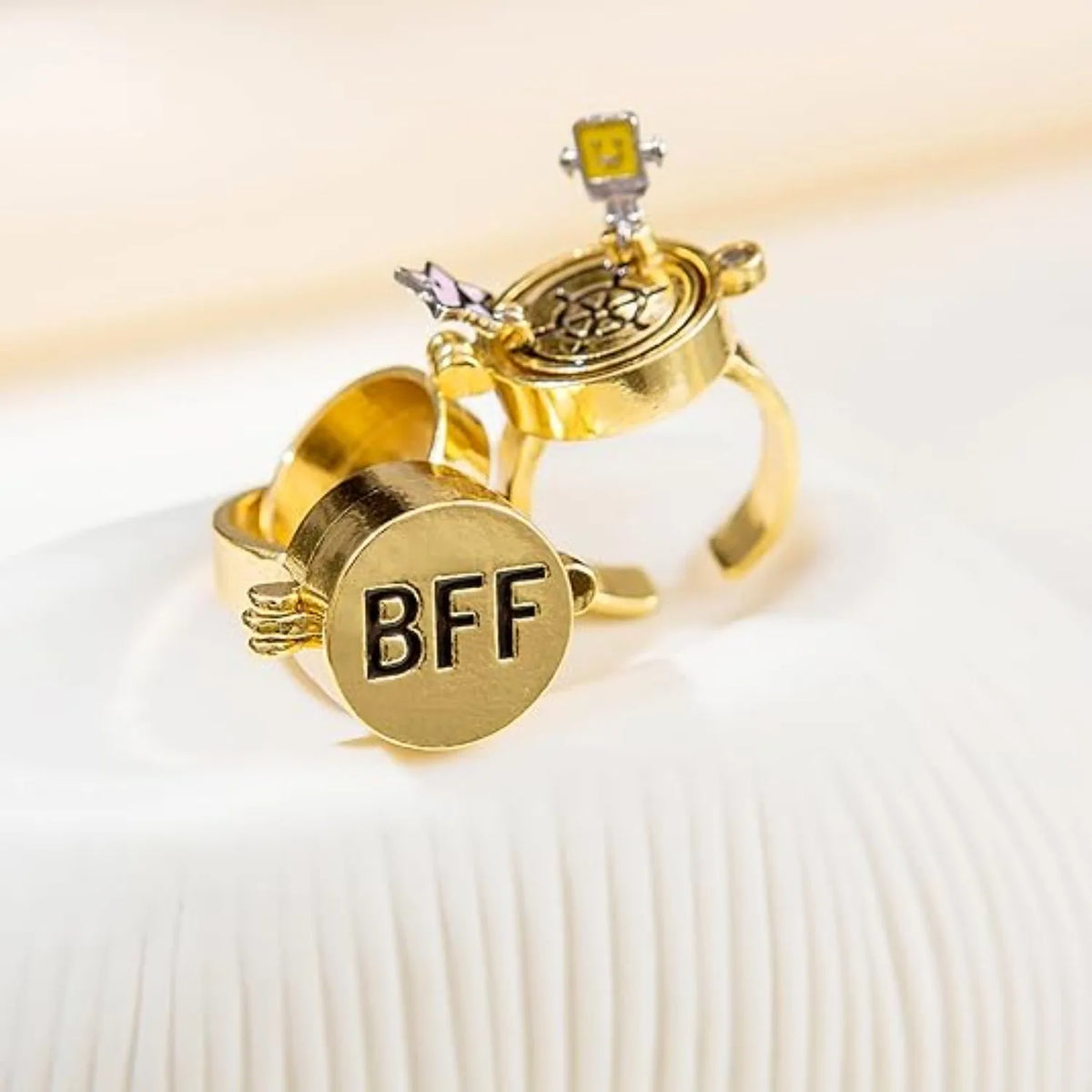 2Pcs Upgraded BFF Rings Magnetic Buckle and Bettler Rotating Bearings Anime Rings for Best Friends Cartoon Aesthetic Jewelry