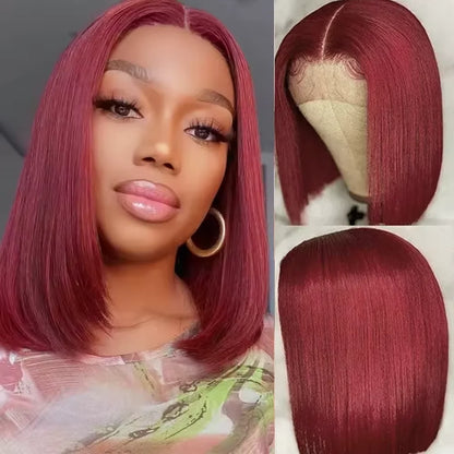 99J Burgundy Straight Bob Wig – Pre-Plucked 13x4 Transparent Lace, 200% Density
