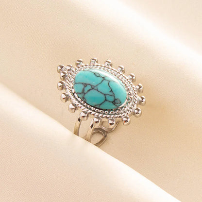1pc Stainless Steel Boho Turquoise Open Finger Rings Trendy Adjustable Women Ethnic Multi Layers Stackable Anillos Jewelry