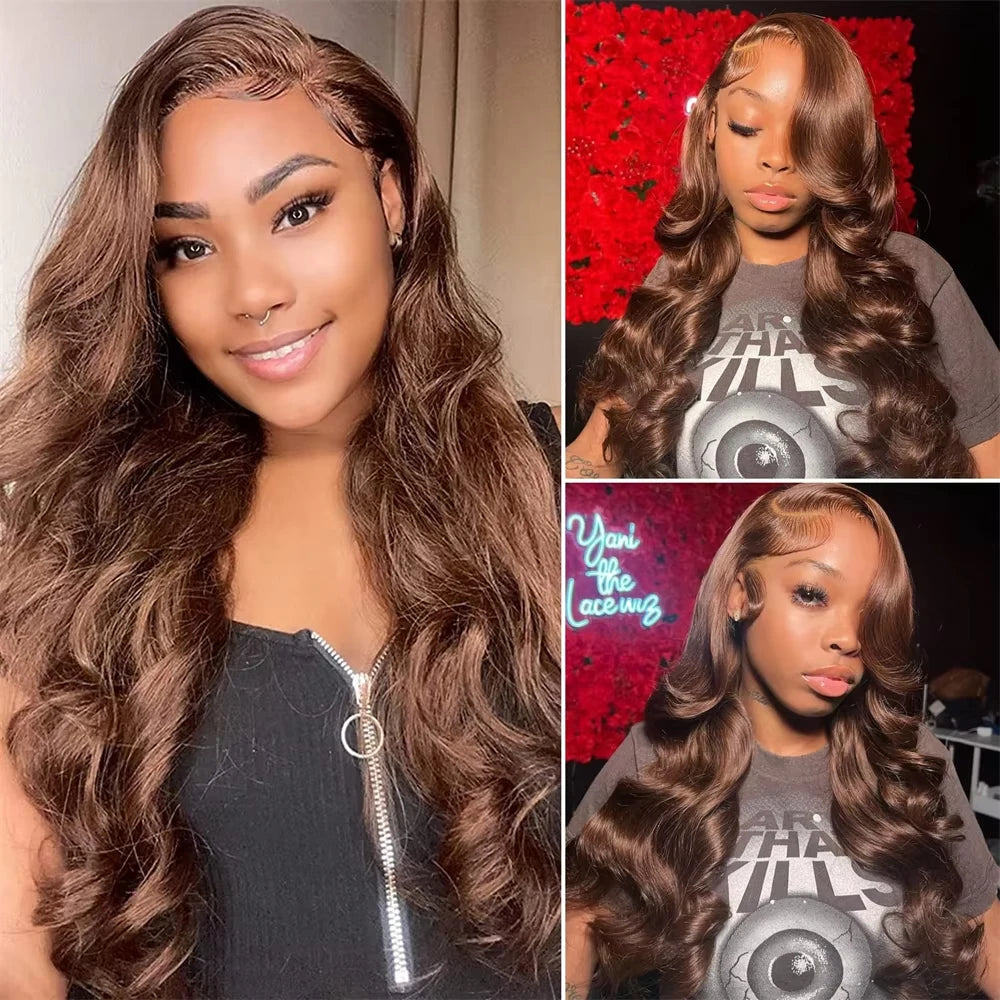 Chocolate Brown Body Wave 13x6 HD Lace Frontal Wig – Colored 4x4, 5x5 & 13x4 Pre-Plucked