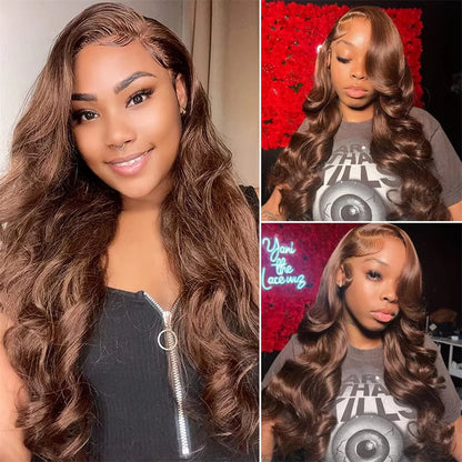 Chocolate Brown Body Wave 13x6 HD Lace Frontal Wig – Colored 4x4, 5x5 & 13x4 Pre-Plucked