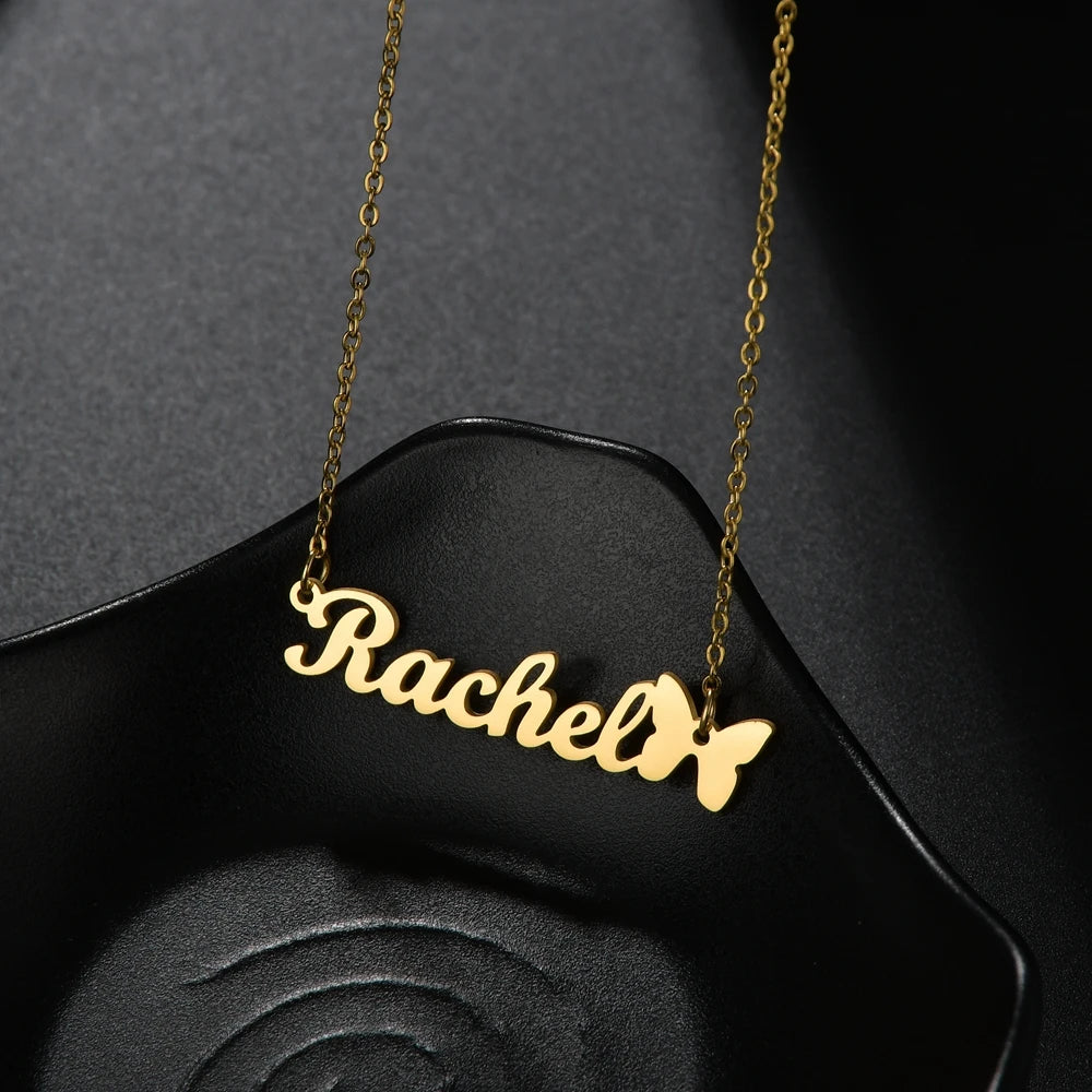 Atoztide Custom Name Necklace for Women with Butterfly Personalized Stainless Steel Jewelry Nameplate Choker Chain Birthday Gift