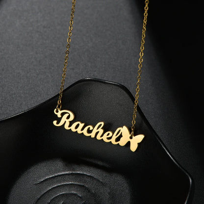 Atoztide Custom Name Necklace for Women with Butterfly Personalized Stainless Steel Jewelry Nameplate Choker Chain Birthday Gift