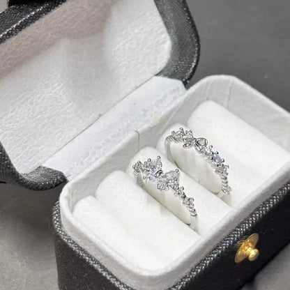 Fashion Bowknot Zircon Rings for Women Luxury Geometric Metal Open Rings Y2K 2000S Good Friend Jewelry Gifts Accessories