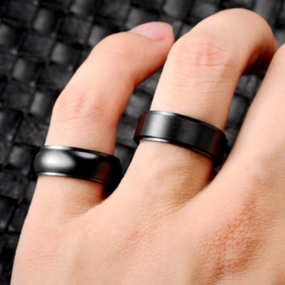 Metal Spinner Fidget Black Rock Band Rings For Men Anti Rotating Anxiety Control Relaxing Joint Ring Accessories Bague Homme