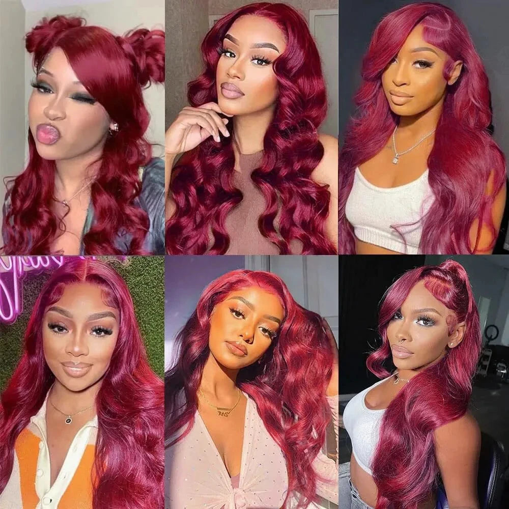 99J Burgundy Dark Red Body Wave 13x4 Lace Frontal Wig – Pre-Plucked Skin-Melt