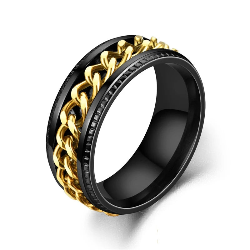 Titanium Steel Rotatable Chain Couple Ring Anxiety Multifunctional Jewelry Fashion 8mm Fidget Spinner Rings Power Sense Gifts