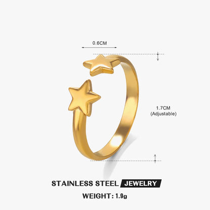 LATS Stainless Steel Y2K Celestial Star Open Rings for Women Men Unique Design Gold Silver Color Adjustable Ring Fashion Jewelry