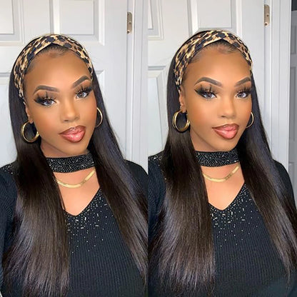 Bone Straight Headband Wig – Human Hair 180% Density, Glueless Easy-to-Go