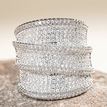 Huitan Full Bling Iced Out Wide Rings for Women Gorgeous Engagement Wedding Party Female Rings Sparkling CZ New Fashion Jewelry