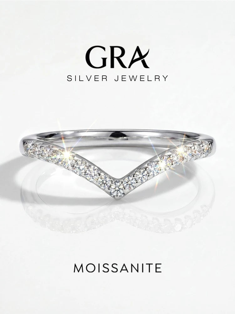 GRA V-Shaped Moissanite Shining Rings For Women 925 Sterling Silver With White Golden Pure Diamond Engagement Wedding Jewelry
