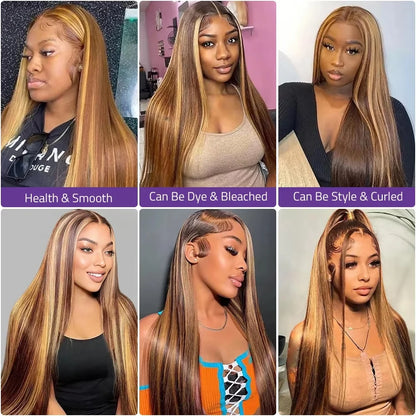 Ombre Brown Highlight P4/27 Bone Straight HD Lace Front Wig – 13x4 & 13x6