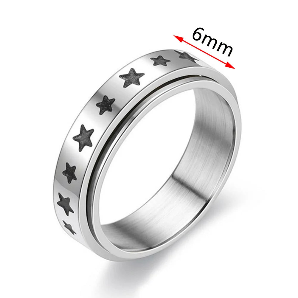 Fidget Spinner Anxiety Rings For Women Men Spinning Rotate Antistress Printing Stainless Steel Ring Accessories Trendy Jewelry