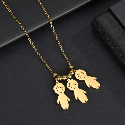 Akizoom 45cm Baby Boy Girl Kids Pendant Necklace Golden Color Stainless Steel Jewelry Chain Women Family Memorial Birthday Gifts