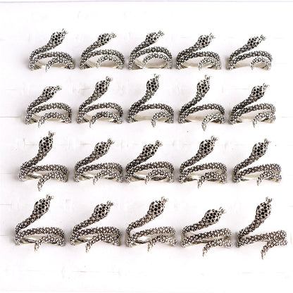 10pcs/lot Men Retro Punk Snake Rings For Women Antique Siver Color Opening Adjustable Jewelry Party Gifts