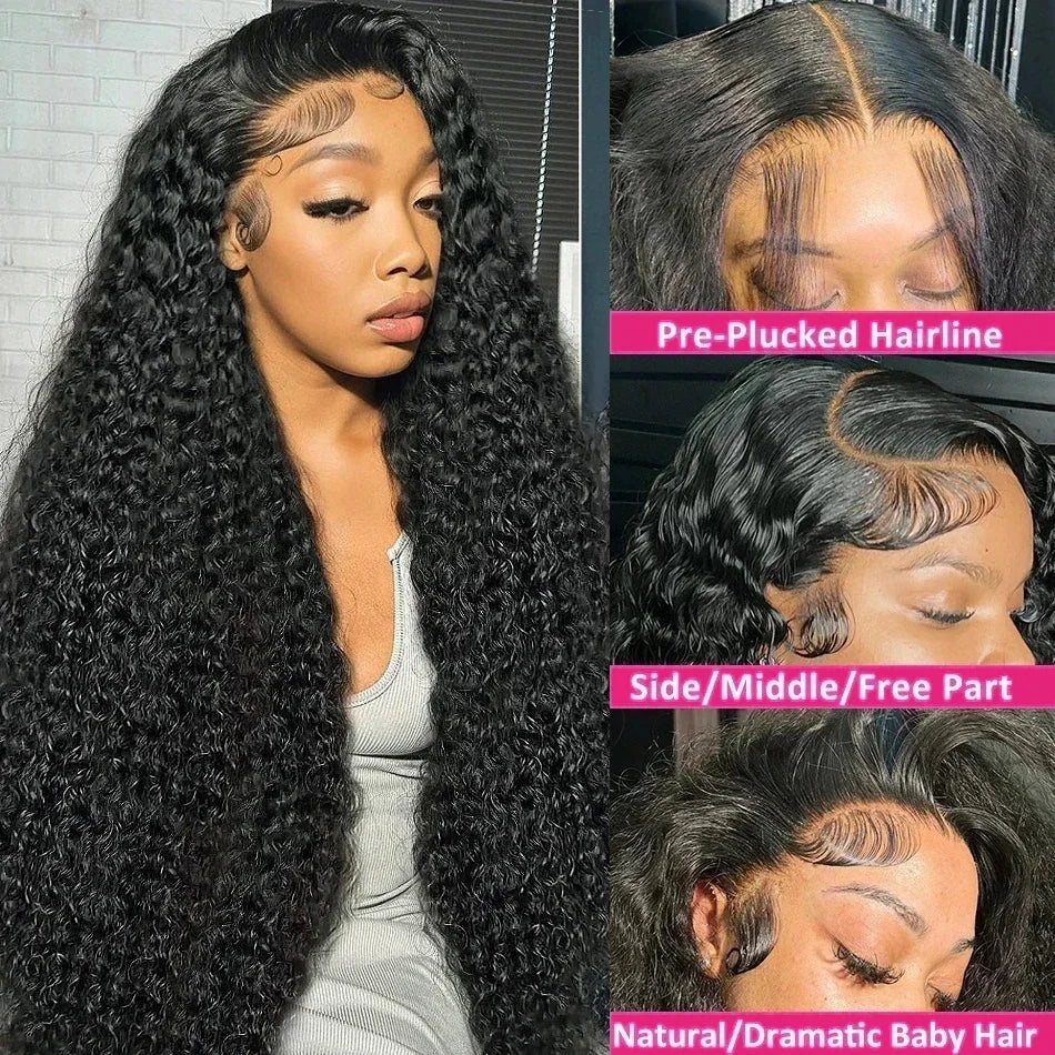 Malaysian Deep Wave Curly 13x6 HD Lace Frontal Wig – 250% Density Pre-Plucked, 34 Inch