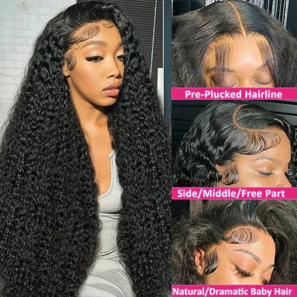 Malaysian Deep Wave Curly 13x6 HD Lace Frontal Wig – 250% Density Pre-Plucked, 34 Inch