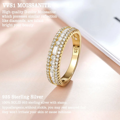 Newshe GRA Certified Moissanite Wedding Bands 925 Sterling Silver Yellow Gold Plated Promise Engagement Rings