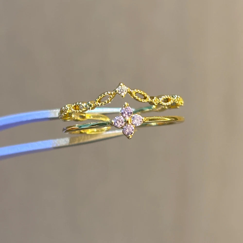 100 styles 14K Gold Plated Color Zircon Flower Crown Bow Open Ring Women Adjustable Stackable Finger Rings Wedding Jewelry Gift