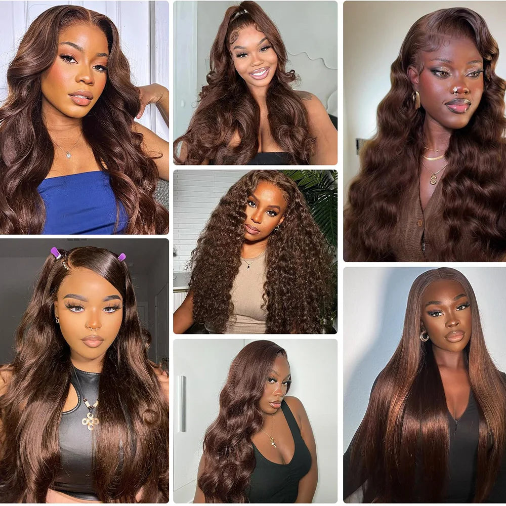 Chocolate Brown Body Wave 13x6 HD Lace Frontal Wig – Pre-Plucked 13x4, 220% Density 40 Inch
