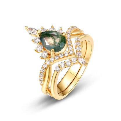 ALLNOEL Natural 6*8mm Green Moss Agate 925 Sterling Silver Rings For Women Water Drop Gemstone Engagement Gifts Healing Jewelry