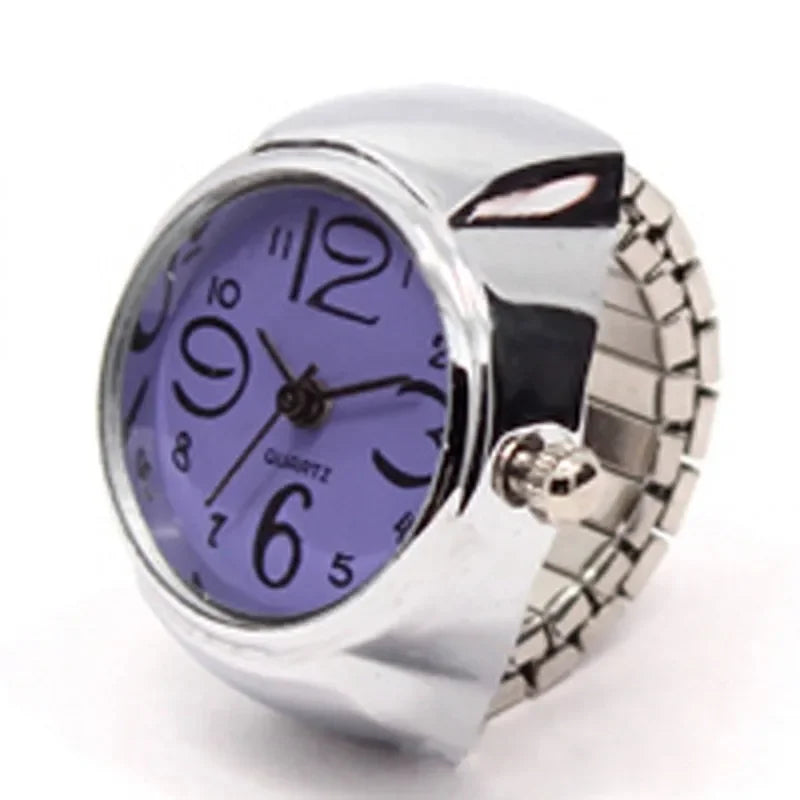 Punk Mini Quartz Watch Clock Finger Rings for Men Women Stainless Steel Elastic Strap Punk Couple Roman Ring Jewelry Gifts