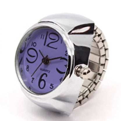 Punk Mini Quartz Watch Clock Finger Rings for Men Women Stainless Steel Elastic Strap Punk Couple Roman Ring Jewelry Gifts