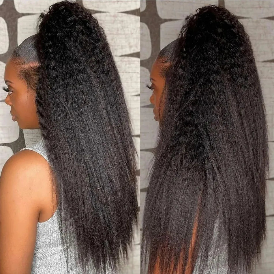 Kinky Straight 360 Full Lace Wig – Invisible Drawstring, Pre-Plucked 220% Natural Black
