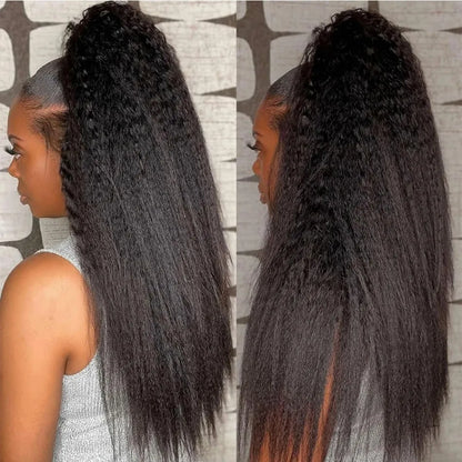 Kinky Straight 360 Full Lace Wig – Invisible Drawstring, Pre-Plucked 220% Natural Black