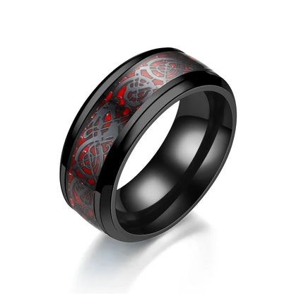 Classic 8mm Black Tungsten Wedding Celtic Dragon Rings For Men Fashion Stainless Steel Purple Carbon Fiber Ring Party Jewelry