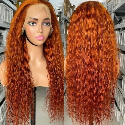 Orange Ginger 13x6 HD Lace Frontal Deep Wave Curly Wig – 30 Inch, 220% Density