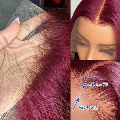99J Burgundy Straight Bob Wig – Pre-Plucked 13x4 Transparent Lace, 200% Density