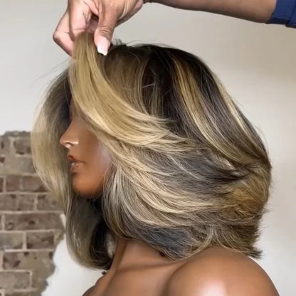 Brown Blonde Highlight Bob Wig – 5x5 HD Closure Balayage, 200% Density Pre-Plucked