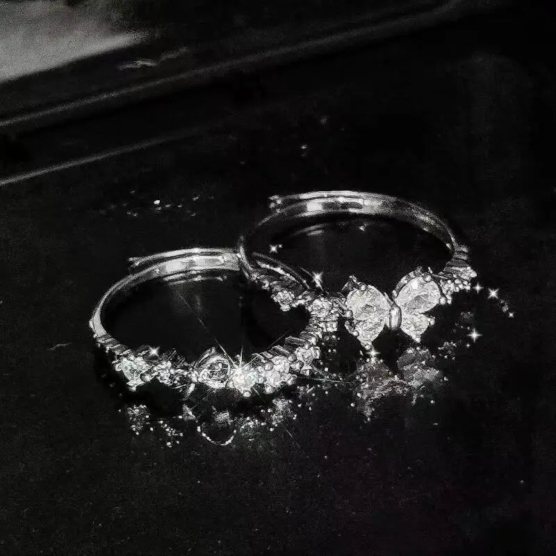 Fashion Bowknot Zircon Rings for Women Luxury Geometric Metal Open Rings Y2K 2000S Good Friend Jewelry Gifts Accessories