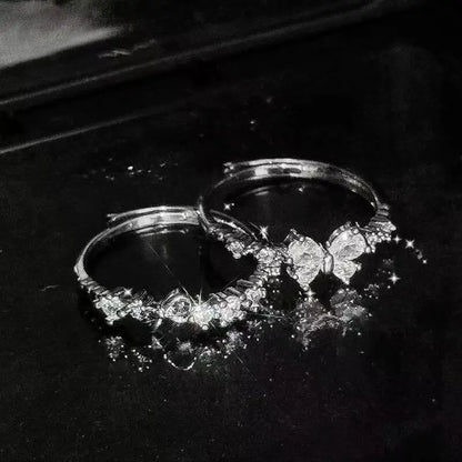 Fashion Bowknot Zircon Rings for Women Luxury Geometric Metal Open Rings Y2K 2000S Good Friend Jewelry Gifts Accessories