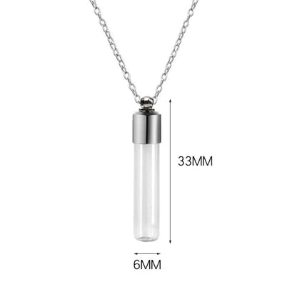 Portable Ashes Holder Glass Bottle Necklace with Chain Fillable Wishing Bottle Keepsake DIY Perfume Vial Pendant