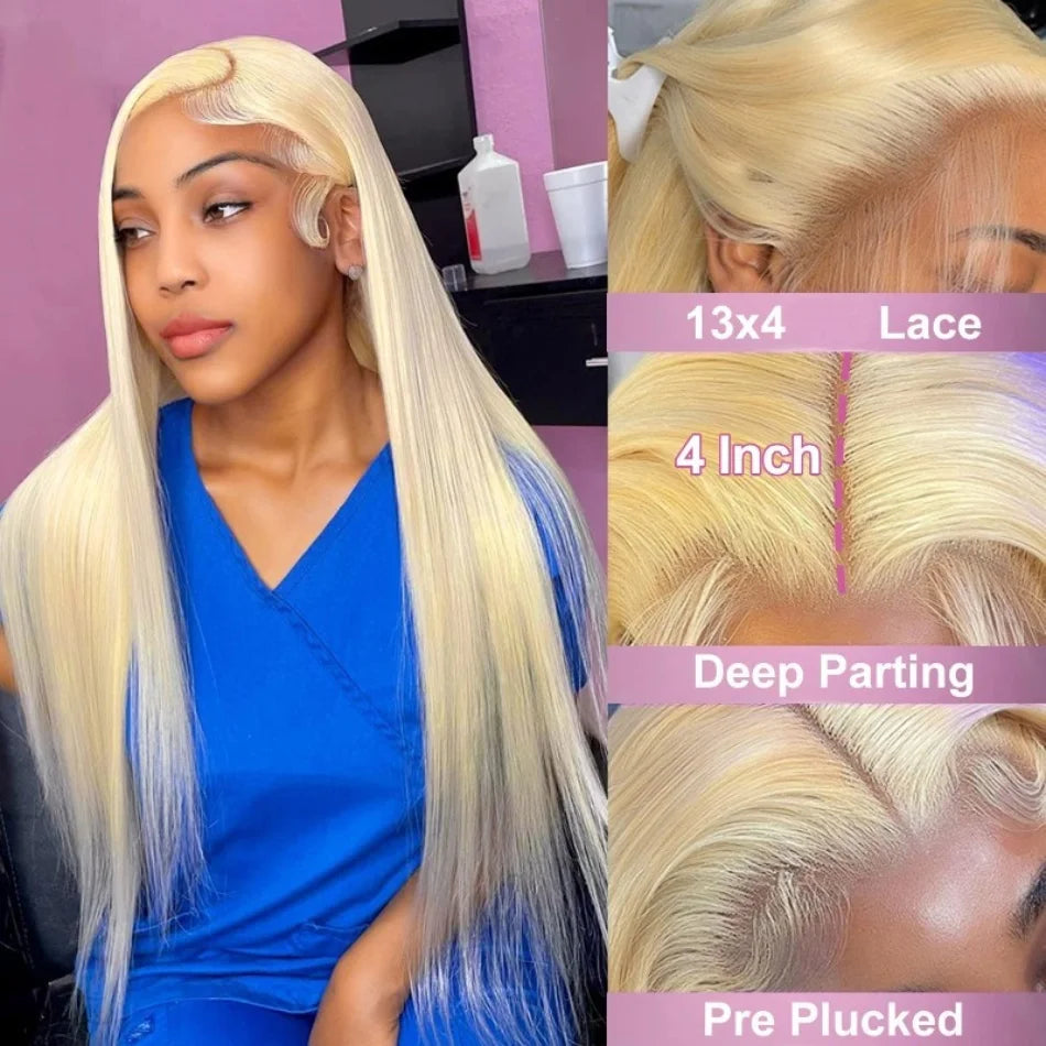 613 Blonde Straight HD Lace Frontal Wig – Pre-Colored Pre-Plucked 13x6, 200%