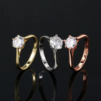 Classic Wedding Rings For Women Forever Simple Six Claws Zirconia Fashion Solitaire Engagement Marriage Gift Ring Jewelry KCR033