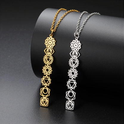 Yoga Meditation Jewelry 7 Chakra Flower Necklaces for Women Stainless Steel Amulet Necklaces Birthday Gift Wholesale New