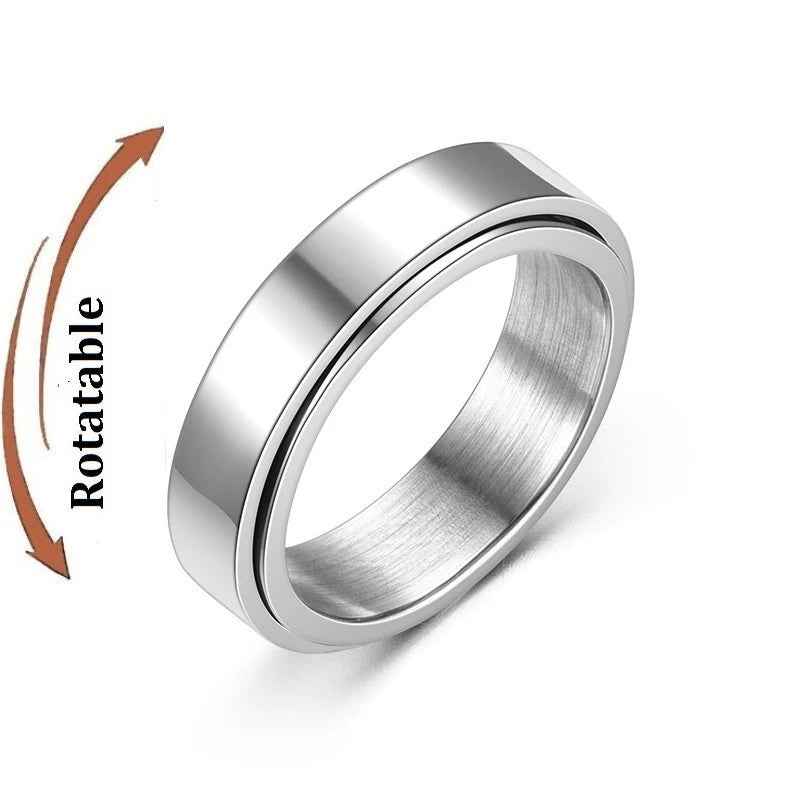 Anti Stress Anxiety Fidget Spinner Couple Rings Rotate Freely Jewelry for Men Women Stainless Steel Knuckle Ring Wedding Bague