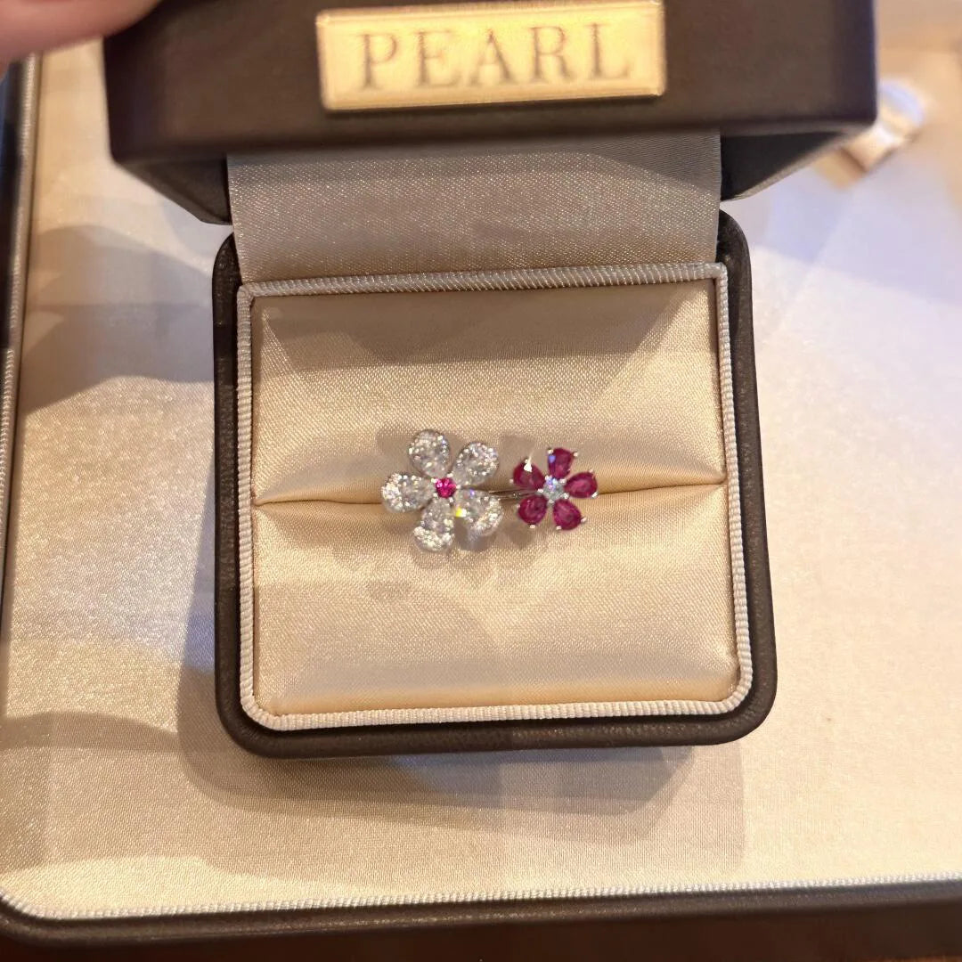 Fashion and High quality dazzling silver 925 full diamond red flower rings for women light luxury and exquisite jewelry gifts