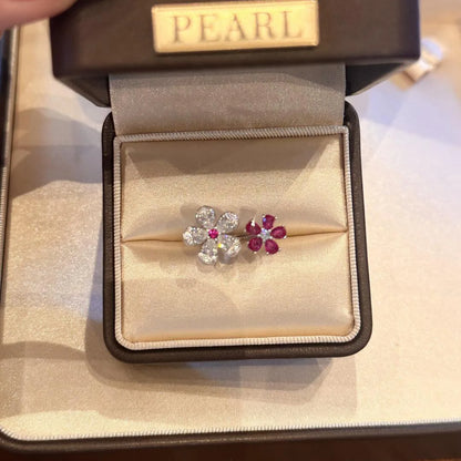 Fashion and High quality dazzling silver 925 full diamond red flower rings for women light luxury and exquisite jewelry gifts