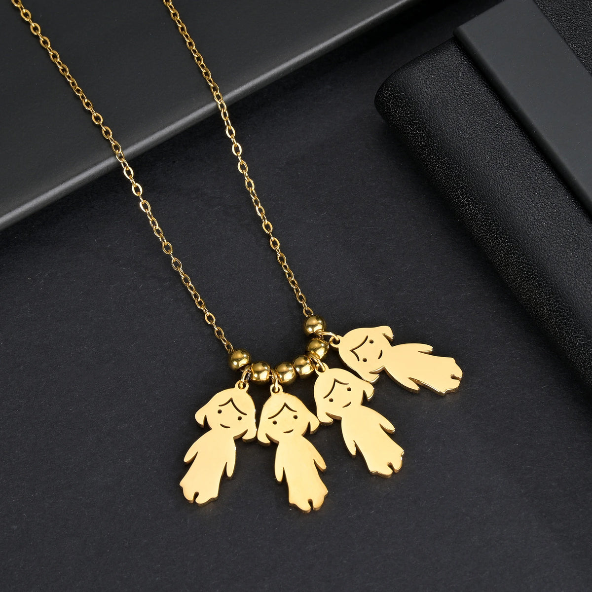 Akizoom 45cm Baby Boy Girl Kids Pendant Necklace Golden Color Stainless Steel Jewelry Chain Women Family Memorial Birthday Gifts